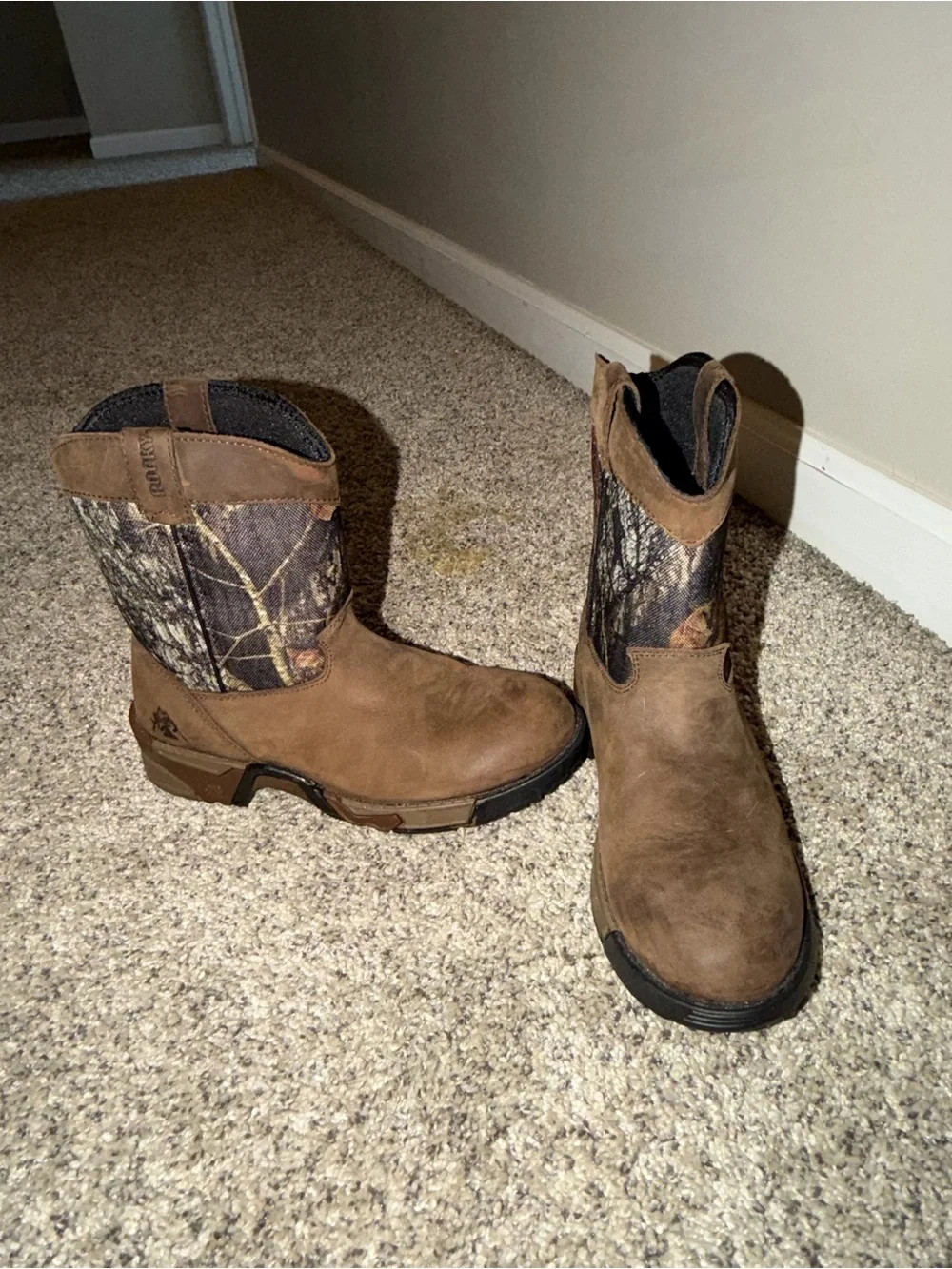 Rocky Kids Brown Leather-Look Boots with Camo Shaft